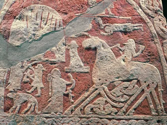 Detail of figures illustrating a saga, from the Isle of Gotland